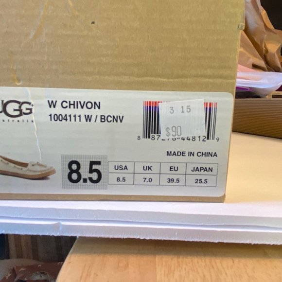 NWOT Nubuck UGG Slip On Chivon Moccasin Espadrilles Cream Women 8.5 - Picture 8 of 8